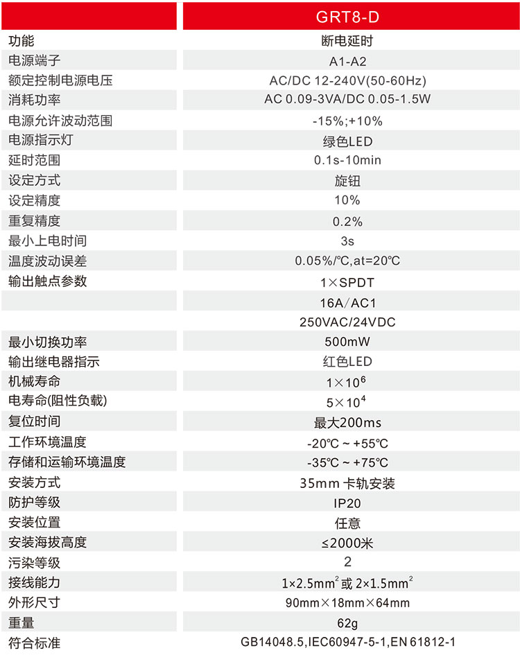 延時繼電器技術參數